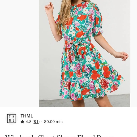 THML Women's Floral Mini Dress - Red and Green - Picture 2 of 9